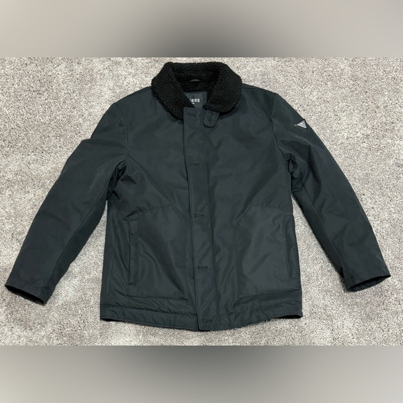 GUESS Mens Shia Military Winter Jacket Sherpa Collar‎ Black - Picture 1 of 7